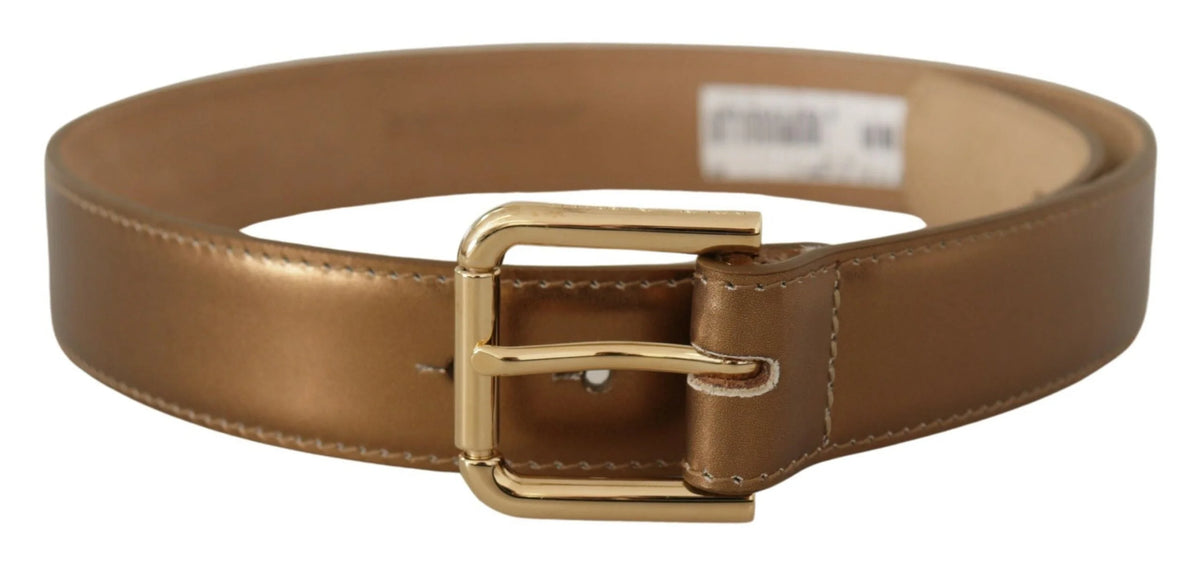 Dolce & Gabbana Bronze Leather Gold Logo Engraved Waist Buckle Belt - 65 cm / 26 Inches - Belts