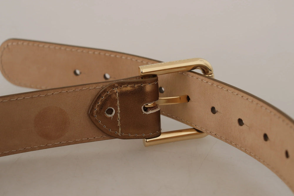 Dolce & Gabbana Bronze Leather Gold Logo Engraved Waist Buckle Belt - 65 cm / 26 Inches - Belts