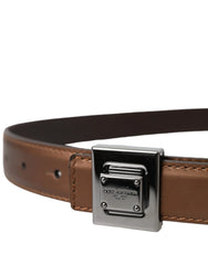 Dolce & Gabbana Bronze Leather Square Metal Buckle Belt - 85 cm / 34 Inches - Belts