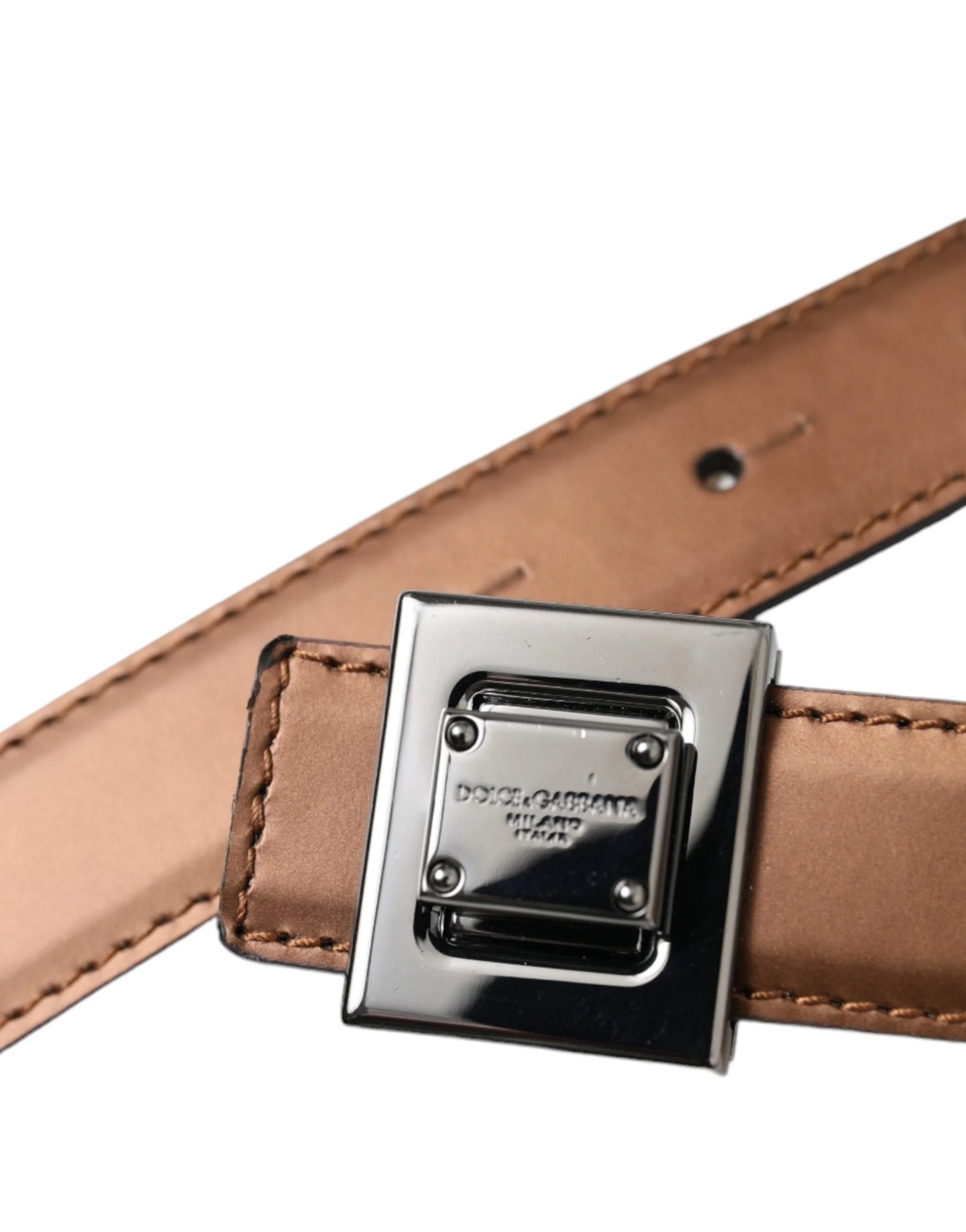 Dolce & Gabbana Bronze Leather Square Metal Buckle Belt - 85 cm / 34 Inches - Belts
