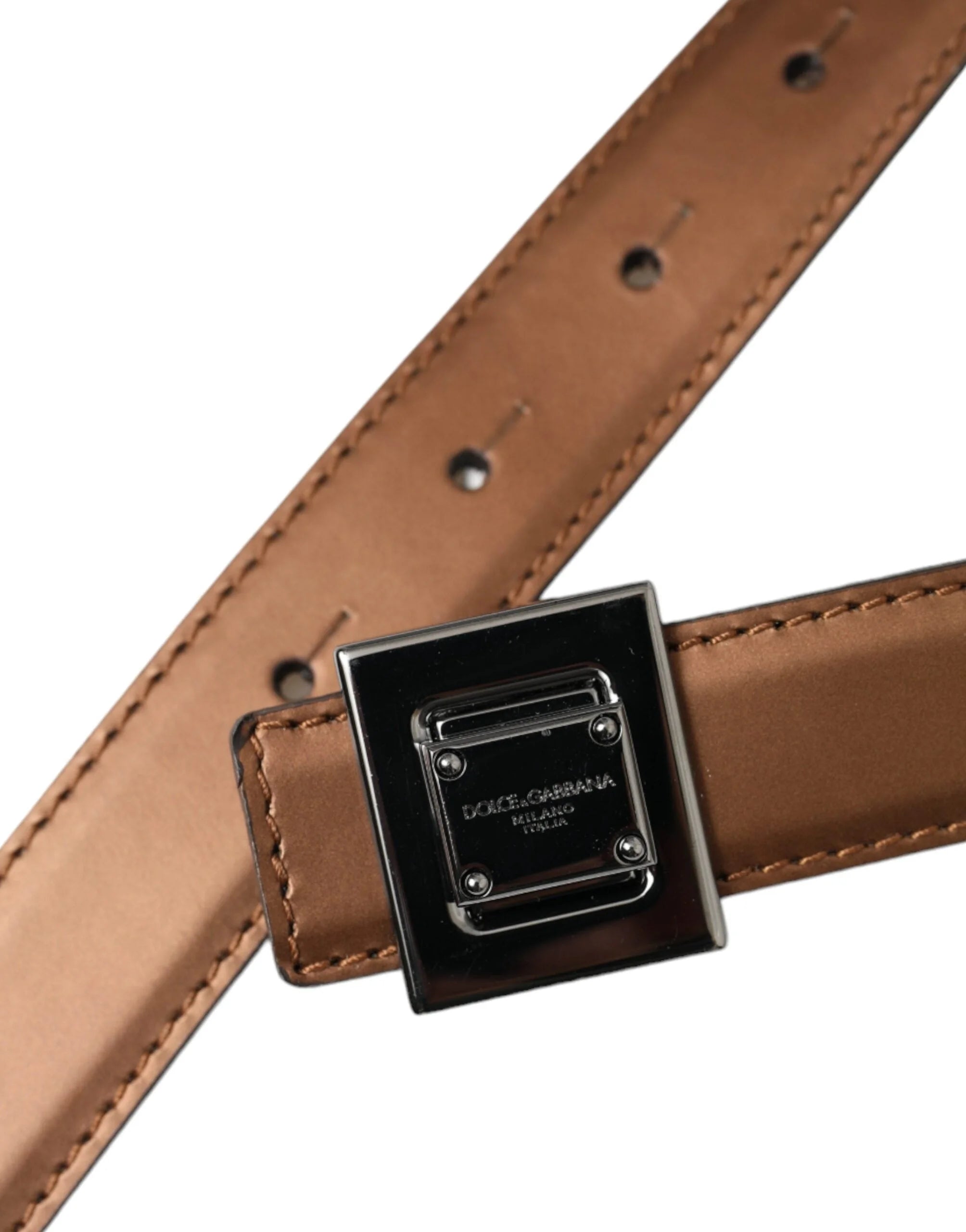 Dolce & Gabbana Bronze Leather Square Metal Buckle Belt - 85 cm / 34 Inches - Belts