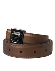 Dolce & Gabbana Bronze Leather Square Metal Buckle Belt - 85 cm / 34 Inches - Belts