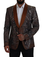 Dolce & Gabbana Bronze Monkey Print Silk Slim Jacket Blazer - Sport Jackets