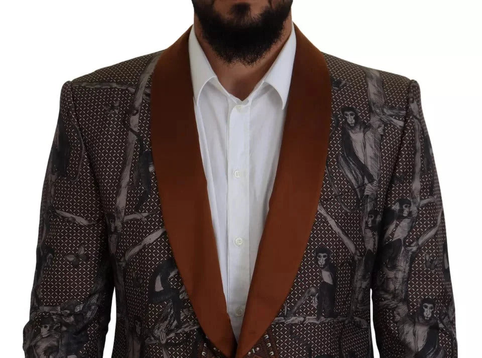 Dolce & Gabbana Bronze Monkey Print Silk Slim Jacket Blazer - Sport Jackets