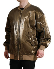 Dolce & Gabbana Bronze Nylon Full Zip Men Bomber Jacket - IT54 | XL - Bomber Jackets