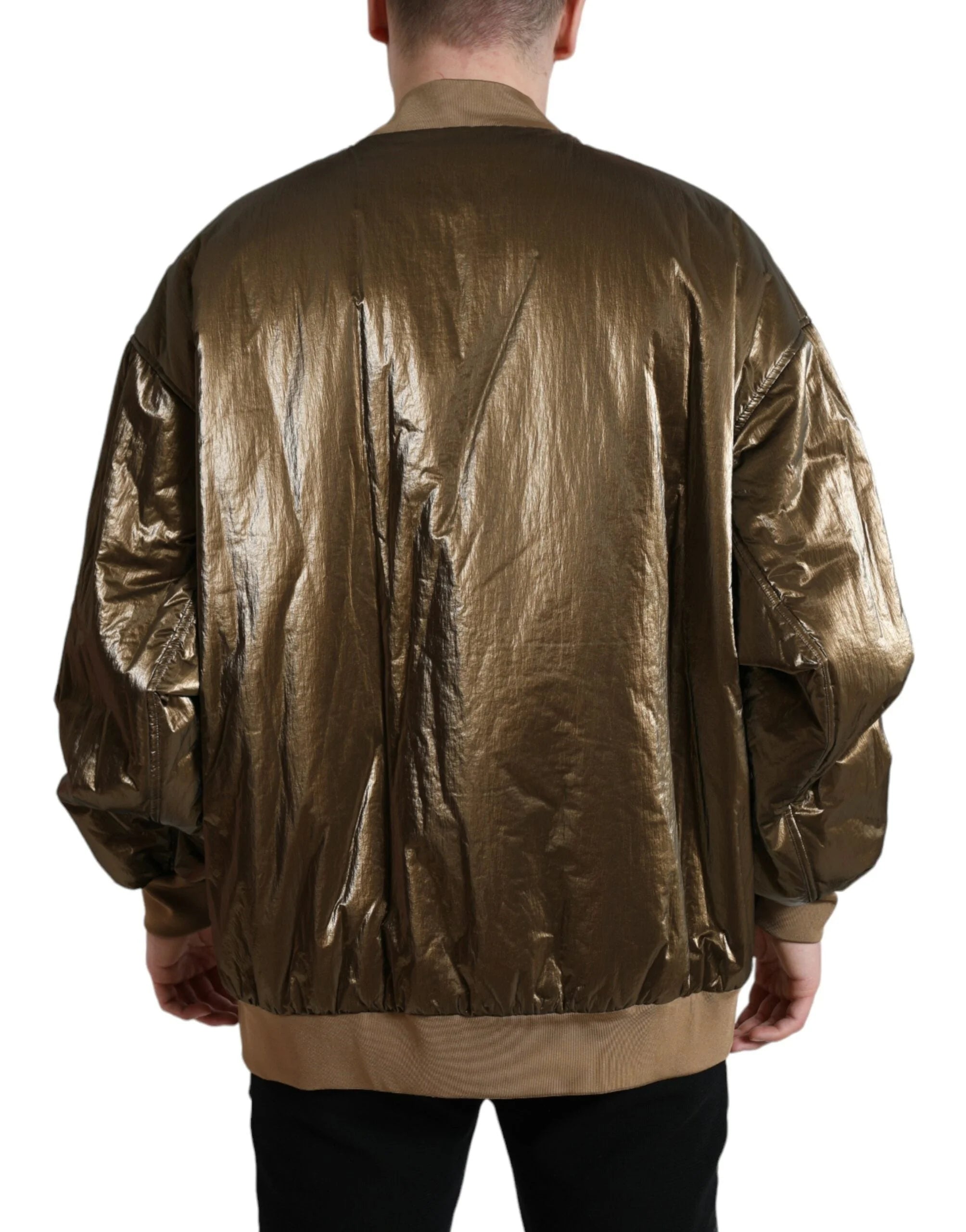 Dolce & Gabbana Bronze Nylon Full Zip Men Bomber Jacket - IT54 | XL - Bomber Jackets