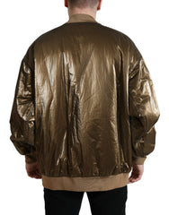 Dolce & Gabbana Bronze Nylon Full Zip Men Bomber Jacket - IT54 | XL - Bomber Jackets