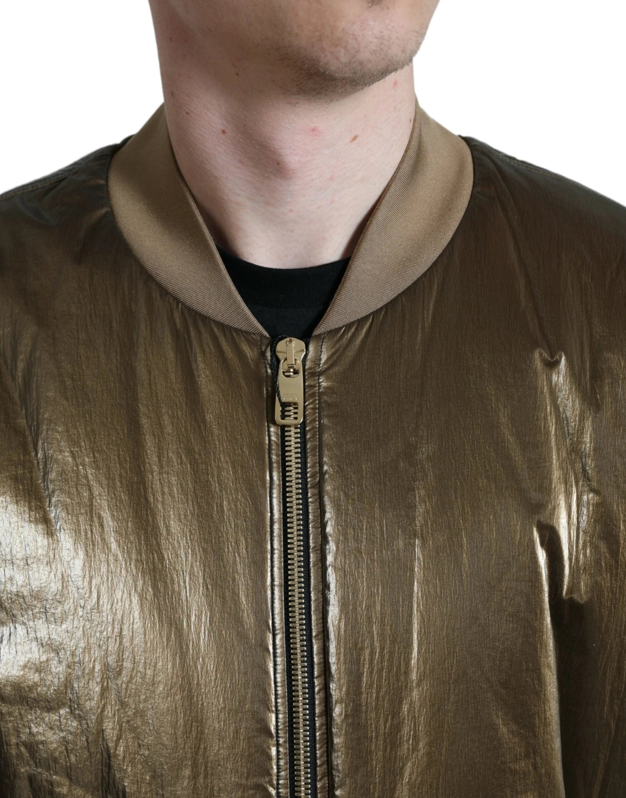 Dolce & Gabbana Bronze Nylon Full Zip Men Bomber Jacket - IT54 | XL - Bomber Jackets