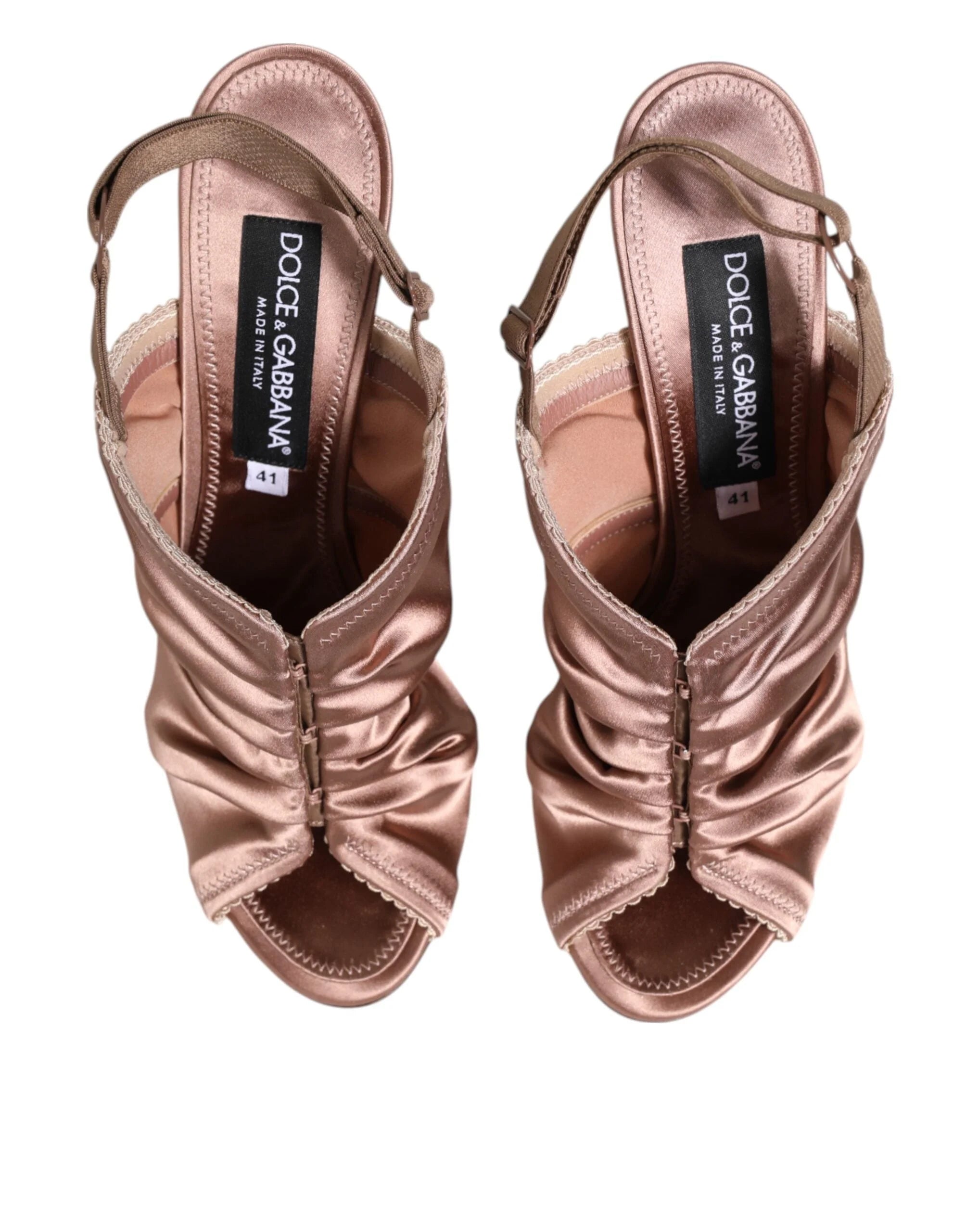 Dolce & Gabbana Bronze Satin Ruched Slingback Sandals Shoes - Sandals