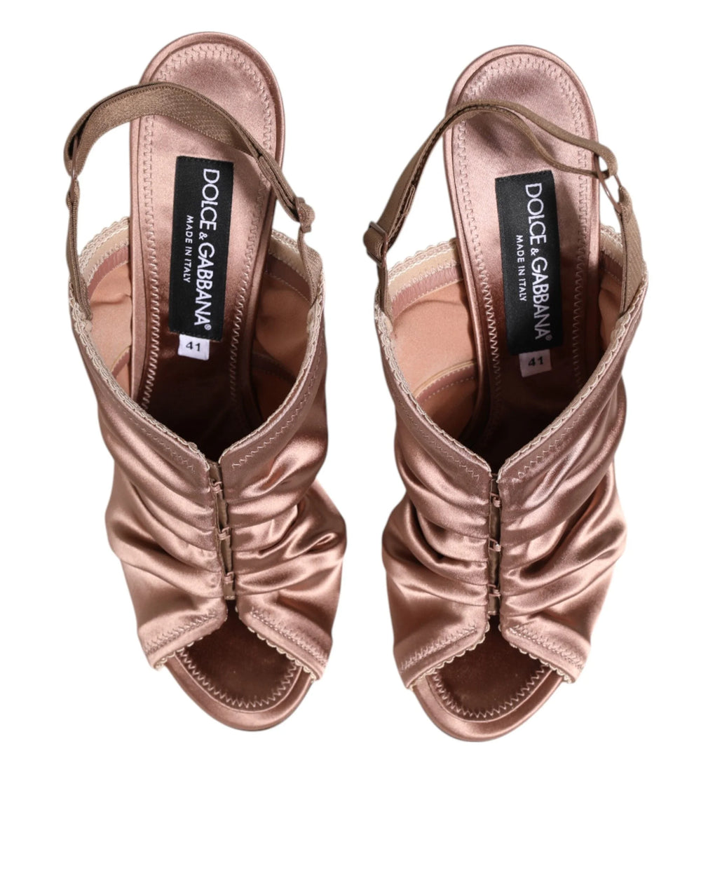 Dolce & Gabbana Bronze Satin Ruched Slingback Sandals Shoes - Sandals