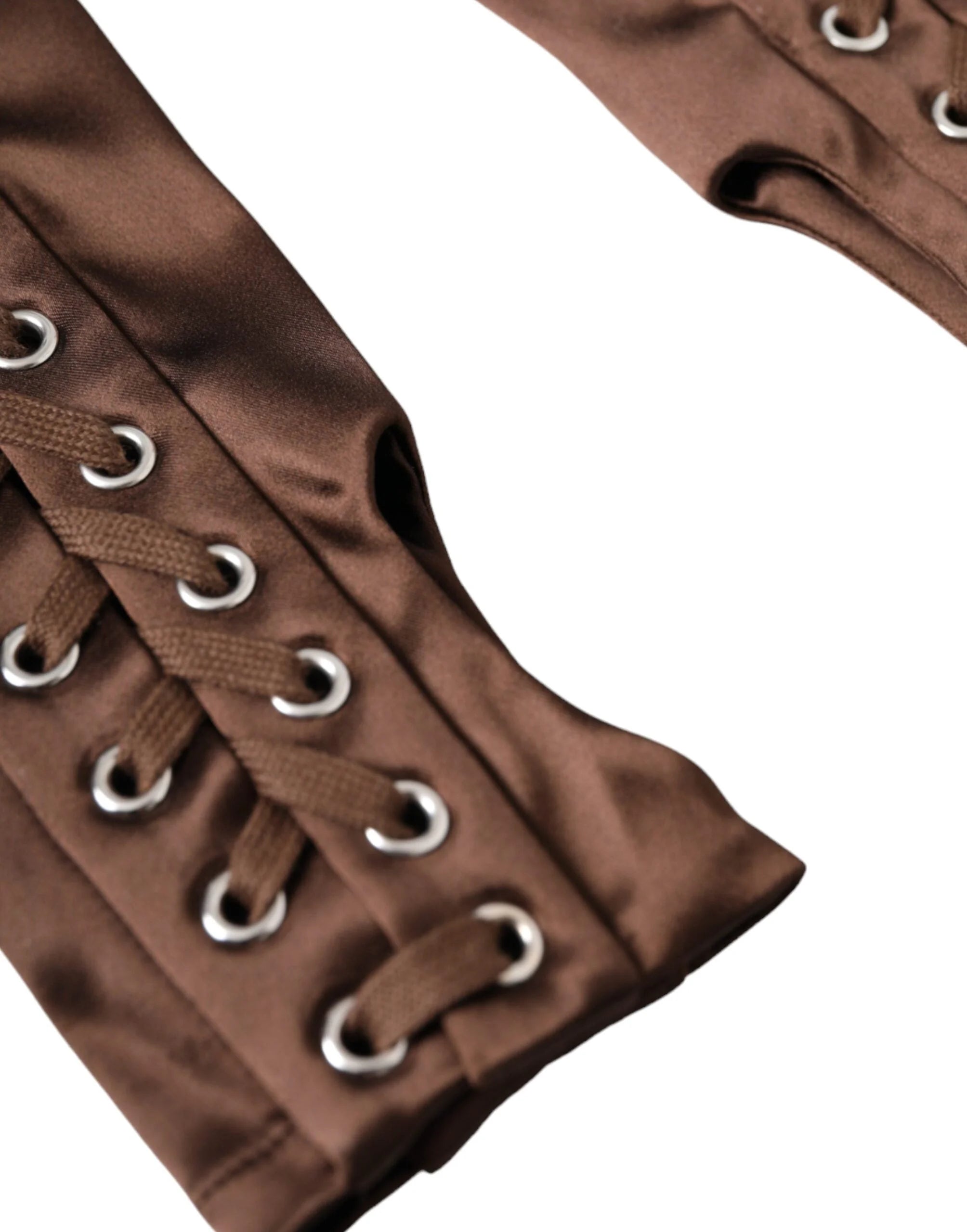 Dolce & Gabbana Brown Acetate Lace Up Fingerless Gloves - Gloves & Mittens