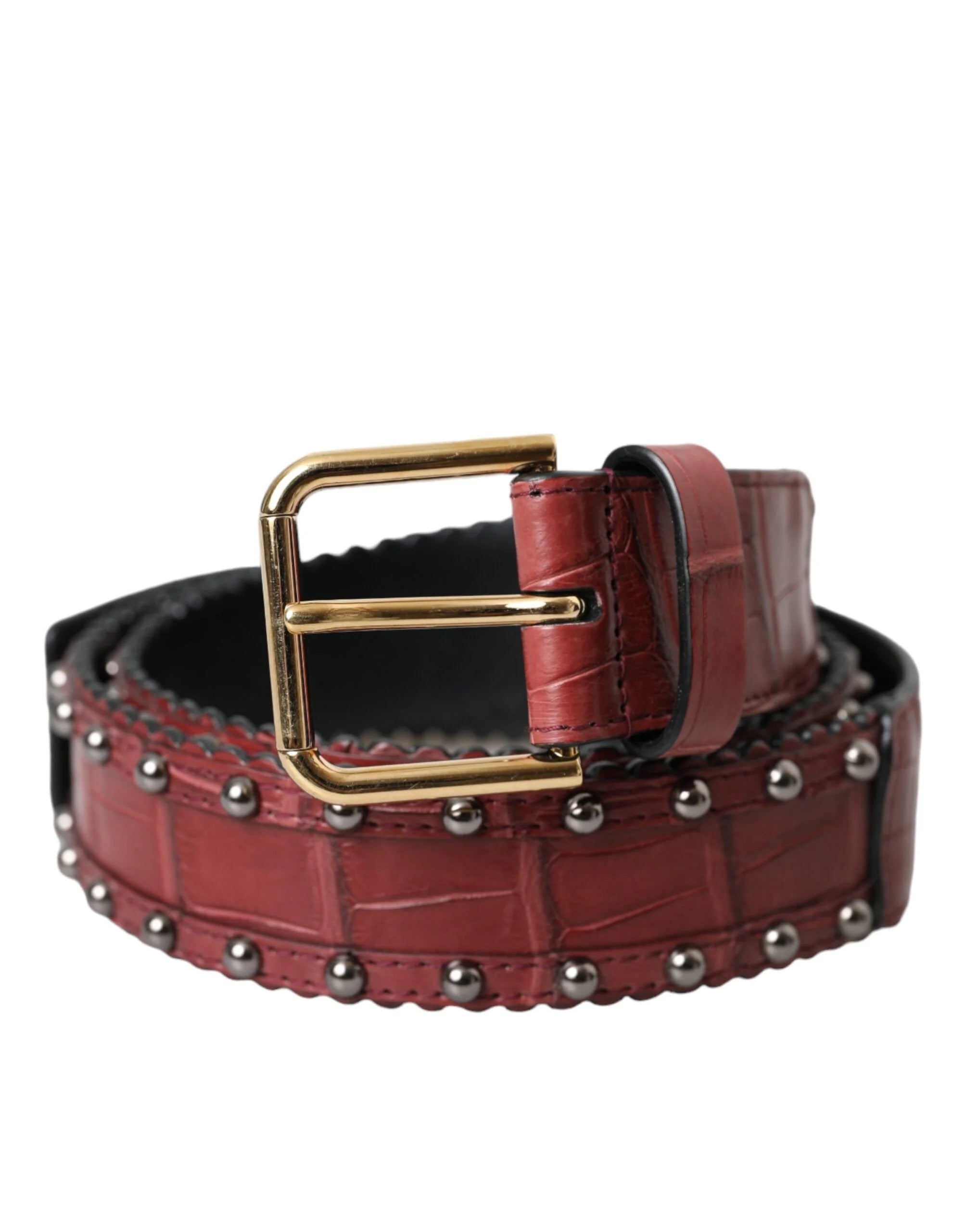 Dolce & Gabbana Brown Alligator Leather Studded Metal Buckle Belt - 85 cm / 34 Inches - Belts