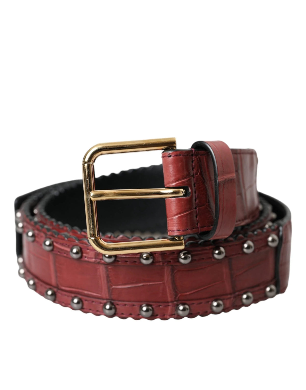 Dolce & Gabbana Brown Alligator Leather Studded Metal Buckle Belt - 85 cm / 34 Inches - Belts