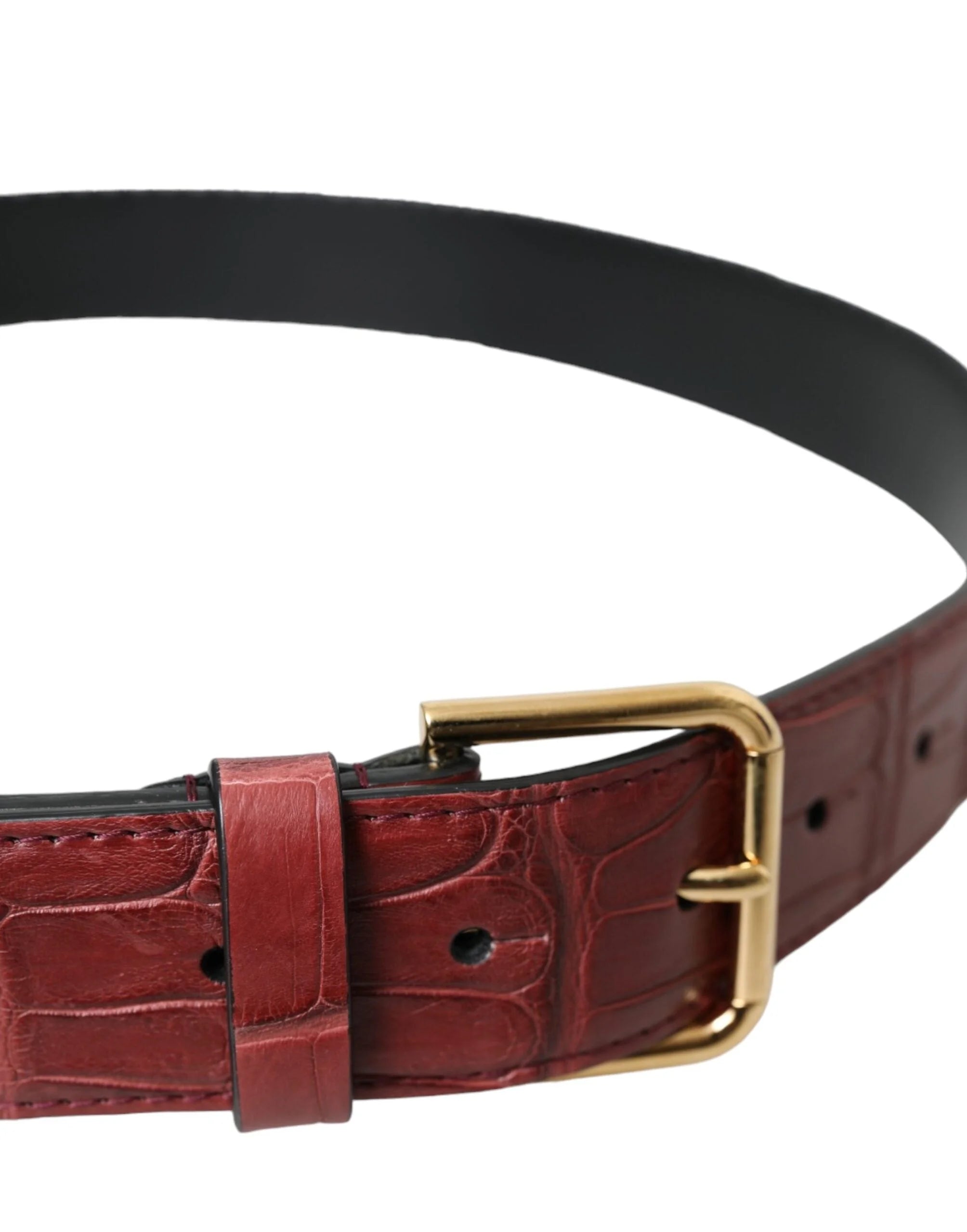 Dolce & Gabbana Brown Alligator Leather Studded Metal Buckle Belt - 85 cm / 34 Inches - Belts