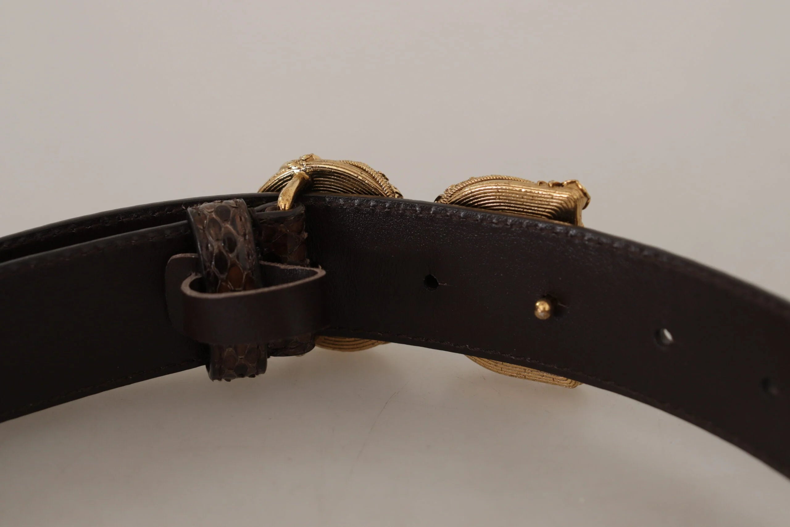 Dolce & Gabbana Brown Amore Animal Print Exotic Leather Logo Buckle Belt - 70 cm / 28 Inches - Belts