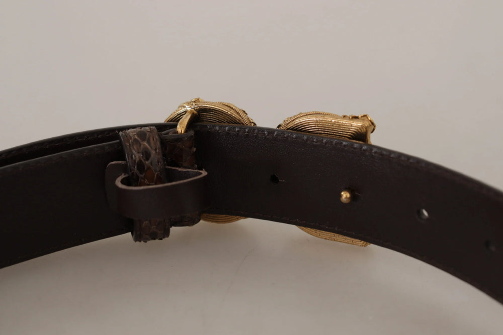 Dolce & Gabbana Brown Amore Animal Print Exotic Leather Logo Buckle Belt - 70 cm / 28 Inches - Belts