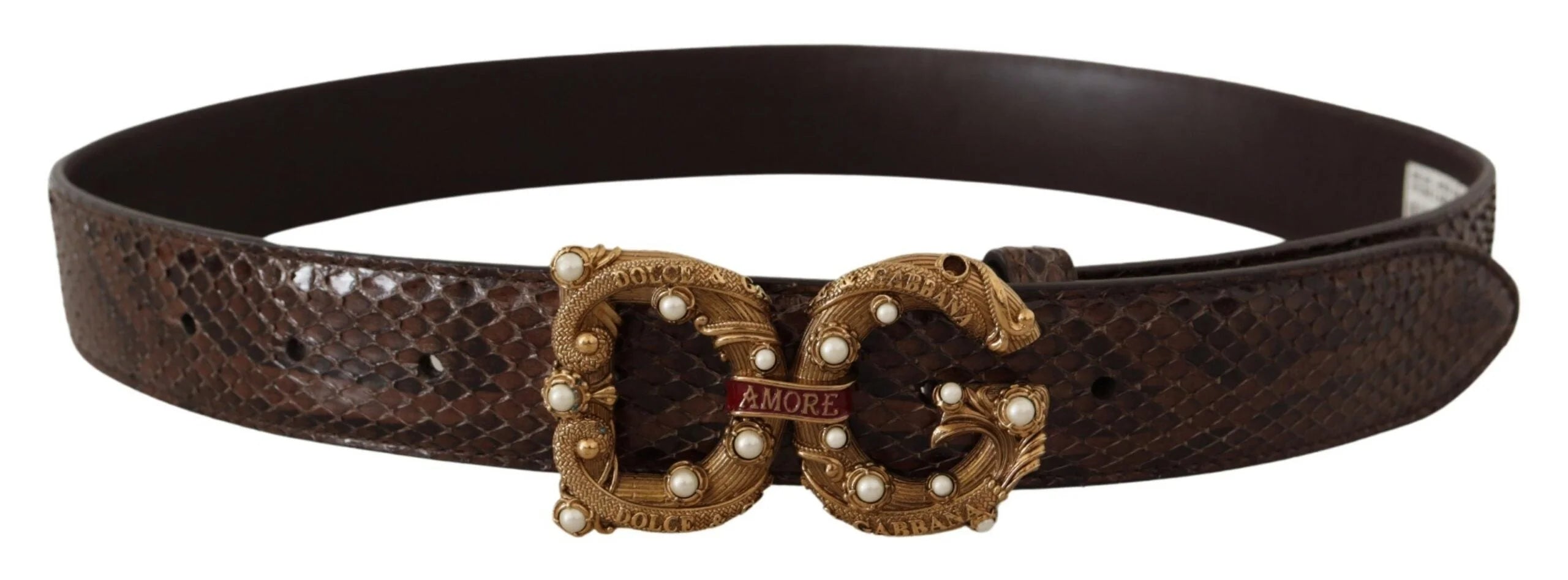 Dolce & Gabbana Brown Amore Animal Print Exotic Leather Logo Buckle Belt - 70 cm / 28 Inches - Belts