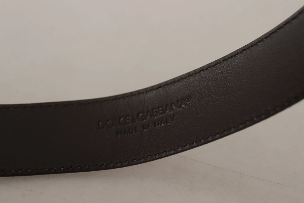 Dolce & Gabbana Brown Amore Animal Print Exotic Leather Logo Buckle Belt - 70 cm / 28 Inches - Belts