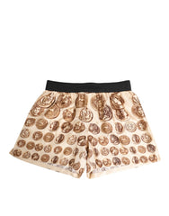 Dolce & Gabbana Brown Ancient Coin Print Silk Shorts Swimwear - IT5 | M - Swim Boxers