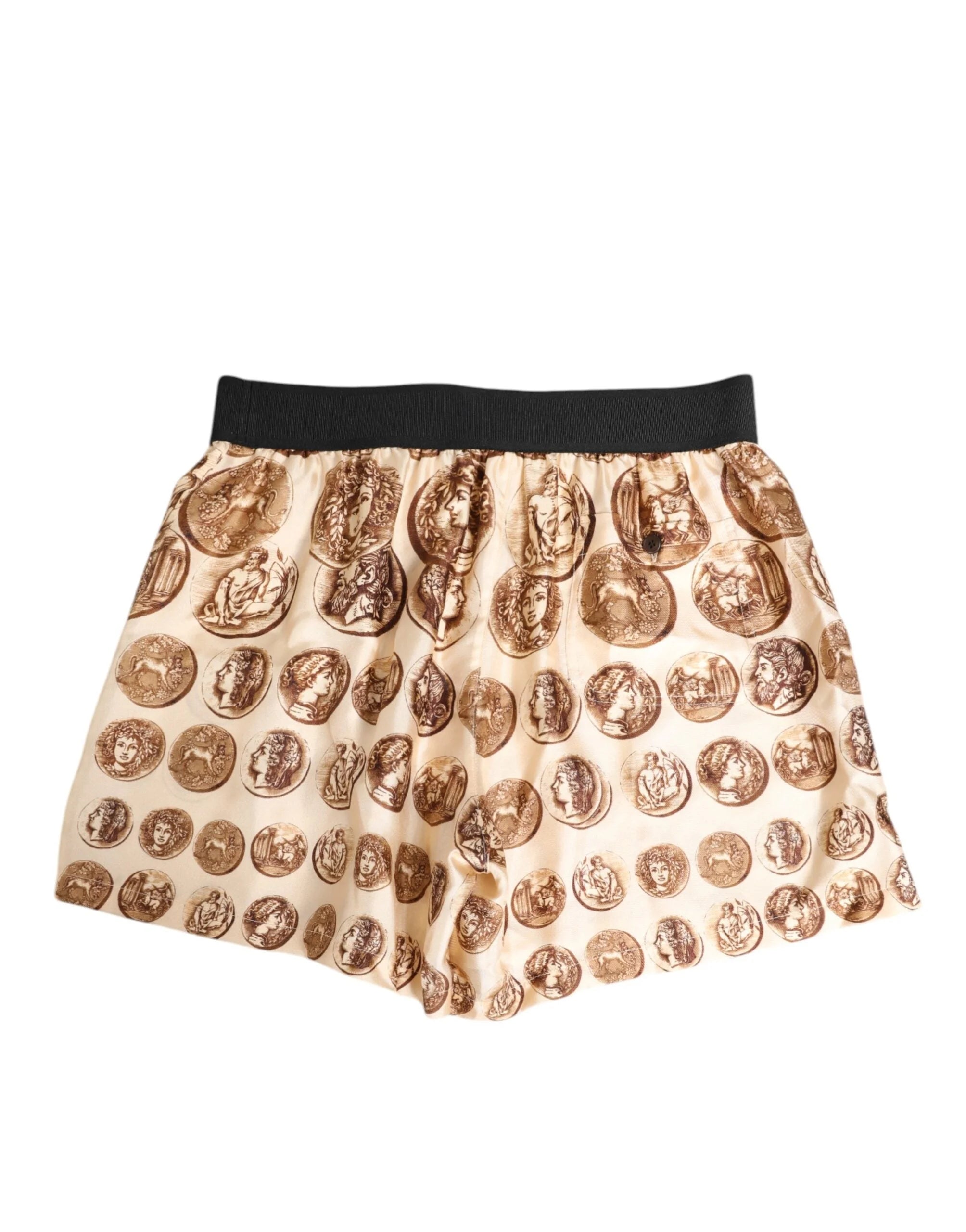 Dolce & Gabbana Brown Ancient Coin Print Silk Shorts Swimwear - IT5 | M - Swim Boxers