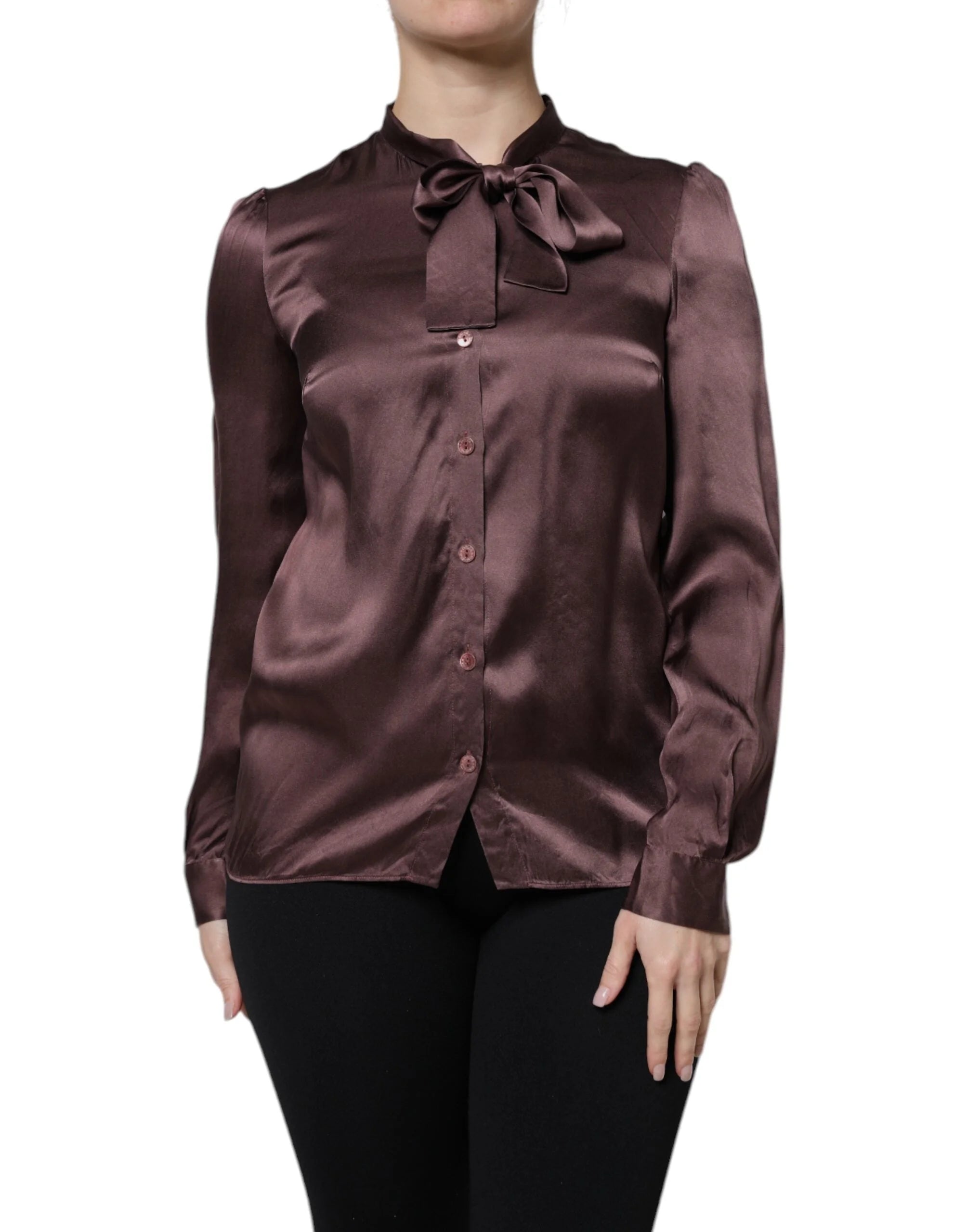 Dolce & Gabbana Brown Ascot Collar Long Sleeve Blouse Top - Blouses