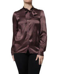 Dolce & Gabbana Brown Ascot Collar Long Sleeve Blouse Top - Blouses