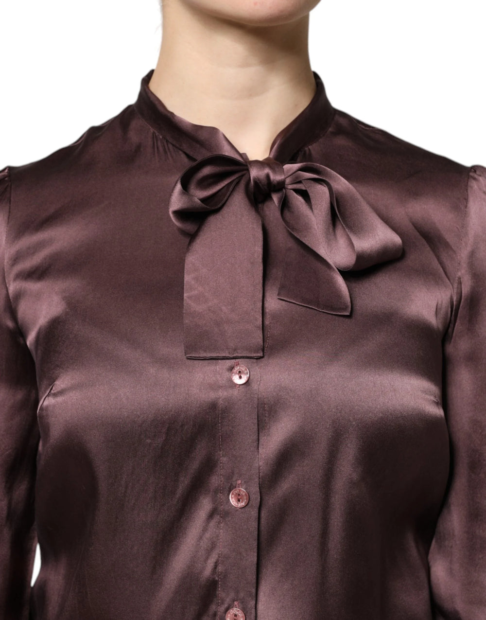 Dolce & Gabbana Brown Ascot Collar Long Sleeve Blouse Top - Blouses