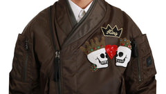 Dolce & Gabbana Brown Beaded Crown Skull Logo Jacket - Bomber Jackets