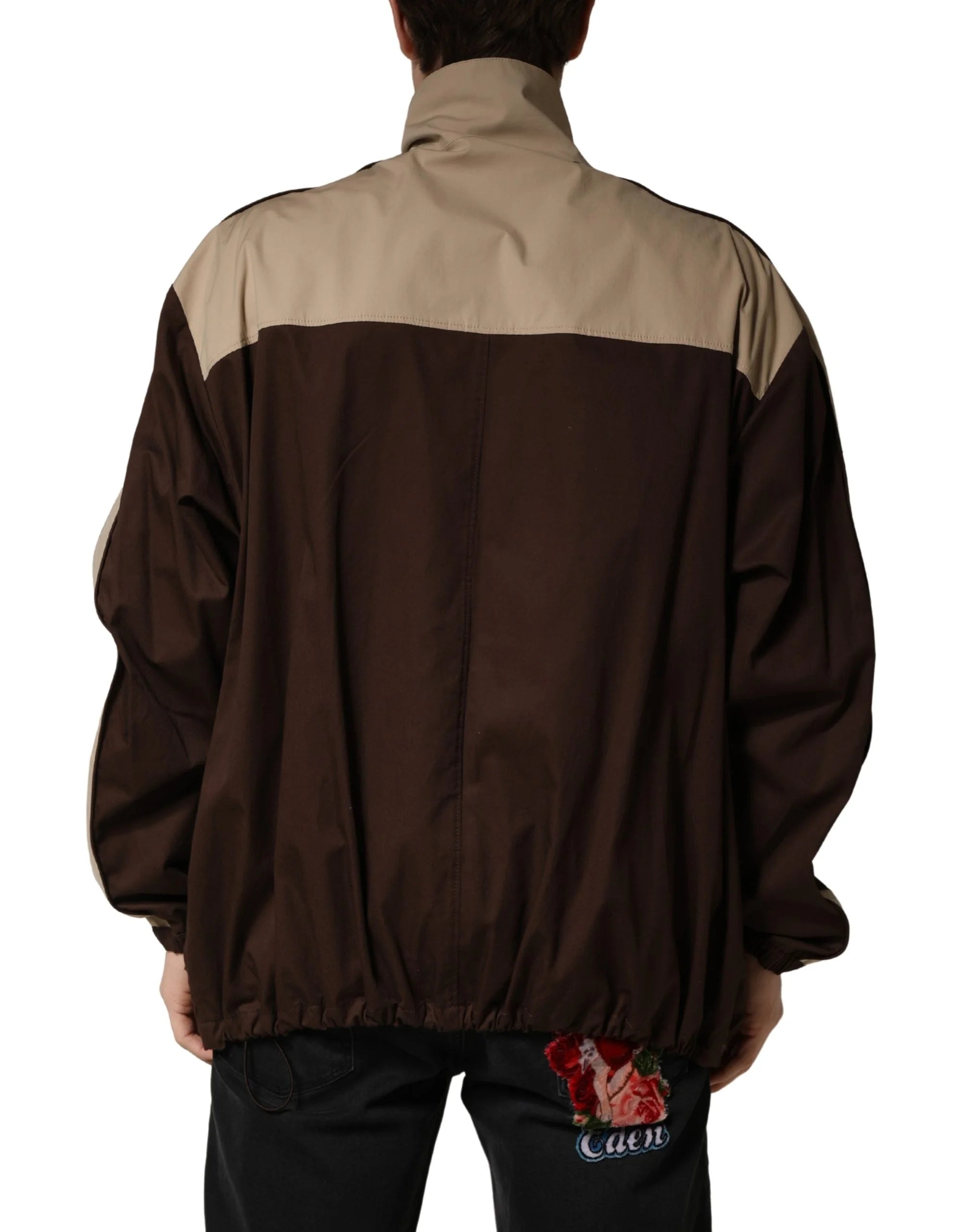 Dolce & Gabbana Brown Beige Cotton Zip Windbreaker Jacket - IT50 | L - Windbreakers