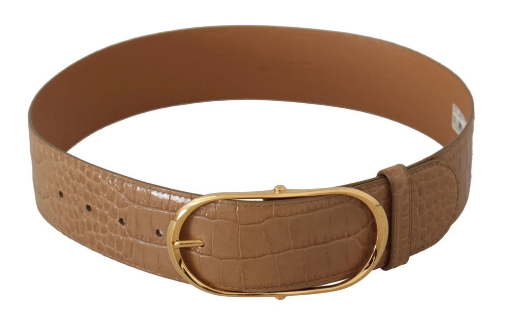 Dolce & Gabbana Brown Beige Leather Gold Metal Oval Buckle Belt - 75 cm / 29,5 Inches - Belts