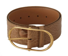 Dolce & Gabbana Brown Beige Leather Gold Metal Oval Buckle Belt - 75 cm / 29,5 Inches - Belts