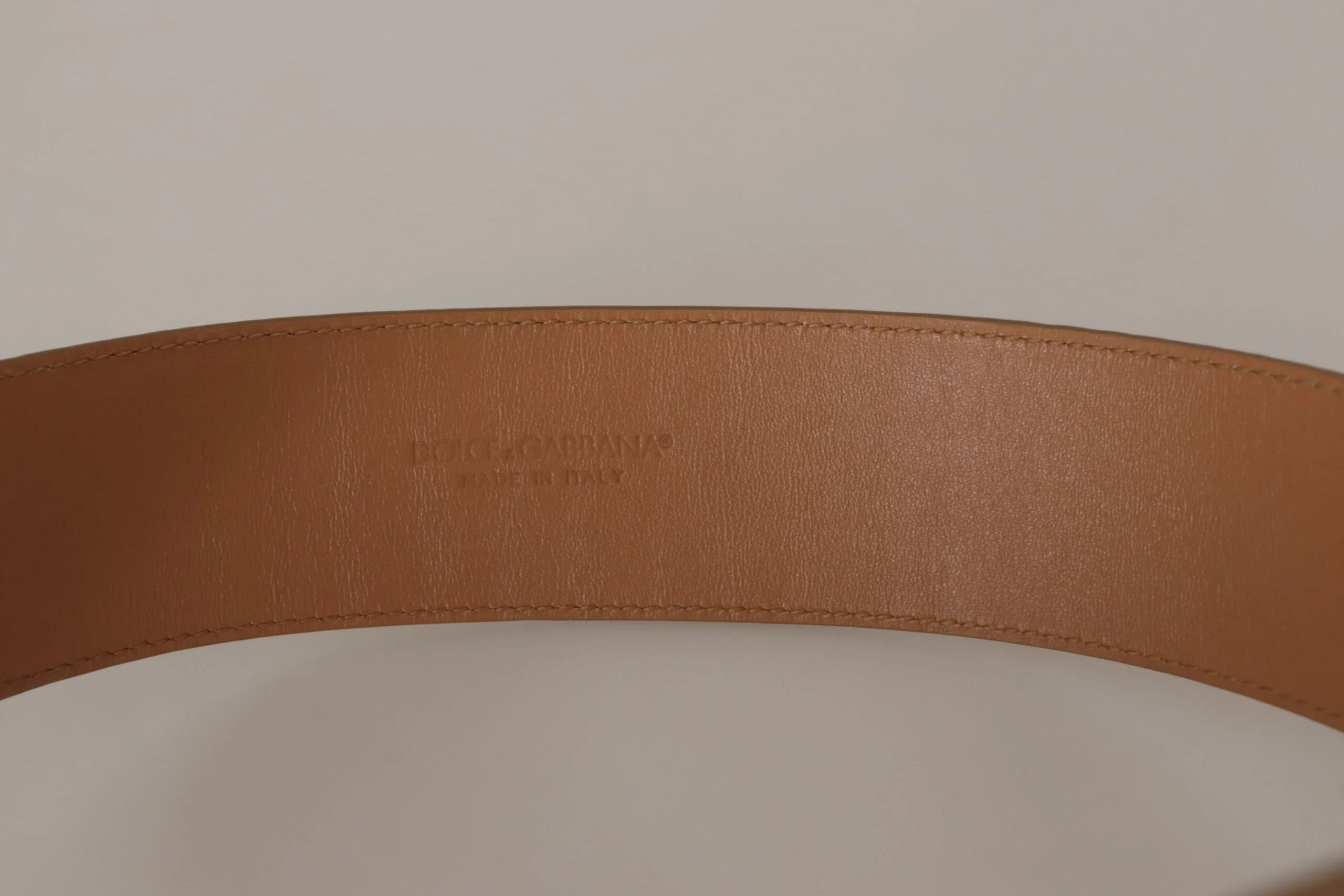 Dolce & Gabbana Brown Beige Leather Gold Metal Oval Buckle Belt - 75 cm / 29,5 Inches - Belts