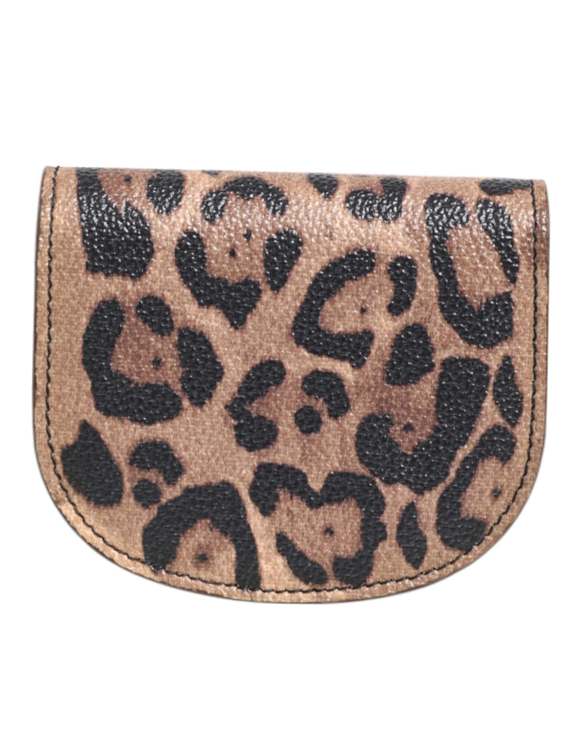 Dolce & Gabbana Brown Black Calf Leather Leopard Print Logo Plaque Wallet - Wallets