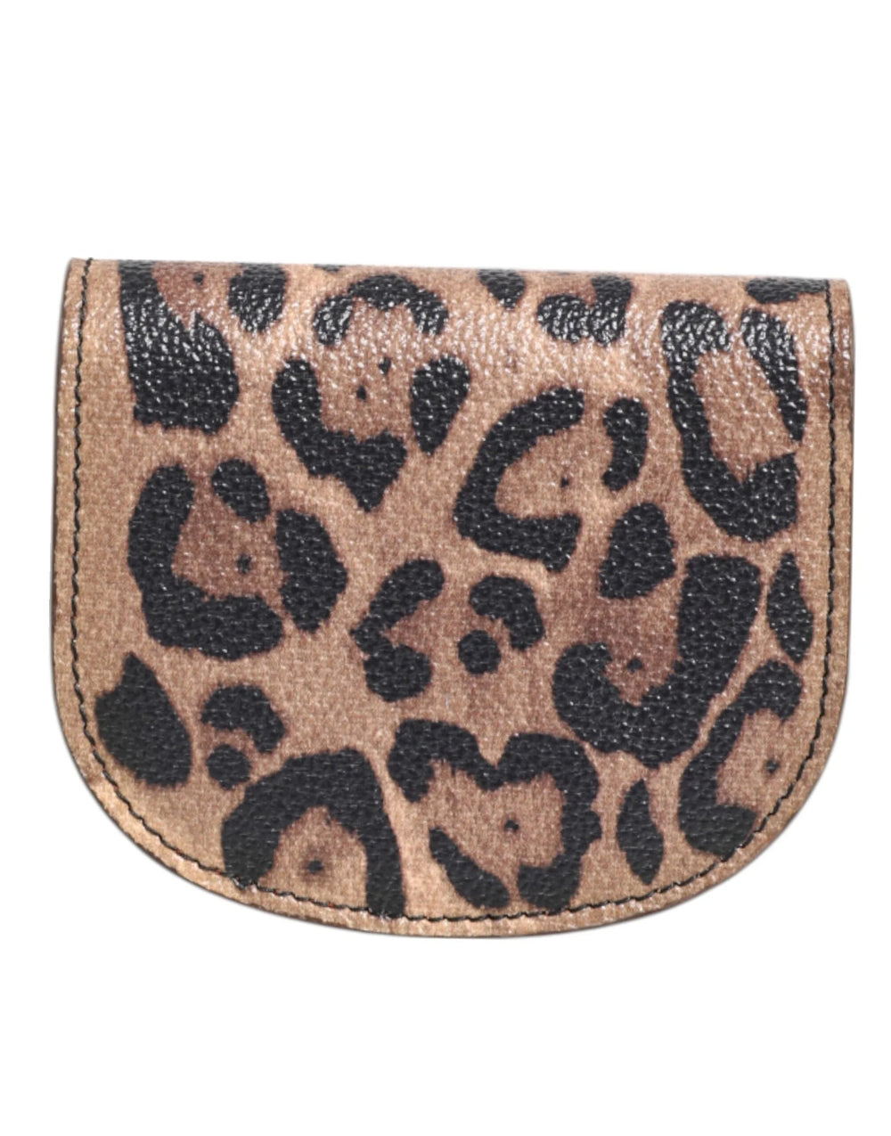 Dolce & Gabbana Brown Black Calf Leather Leopard Print Logo Plaque Wallet - Wallets