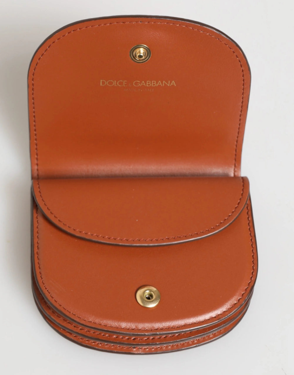 Dolce & Gabbana Brown Black Calf Leather Leopard Print Logo Plaque Wallet - Wallets