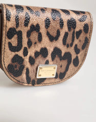 Dolce & Gabbana Brown Black Calf Leather Leopard Print Logo Plaque Wallet - Wallets