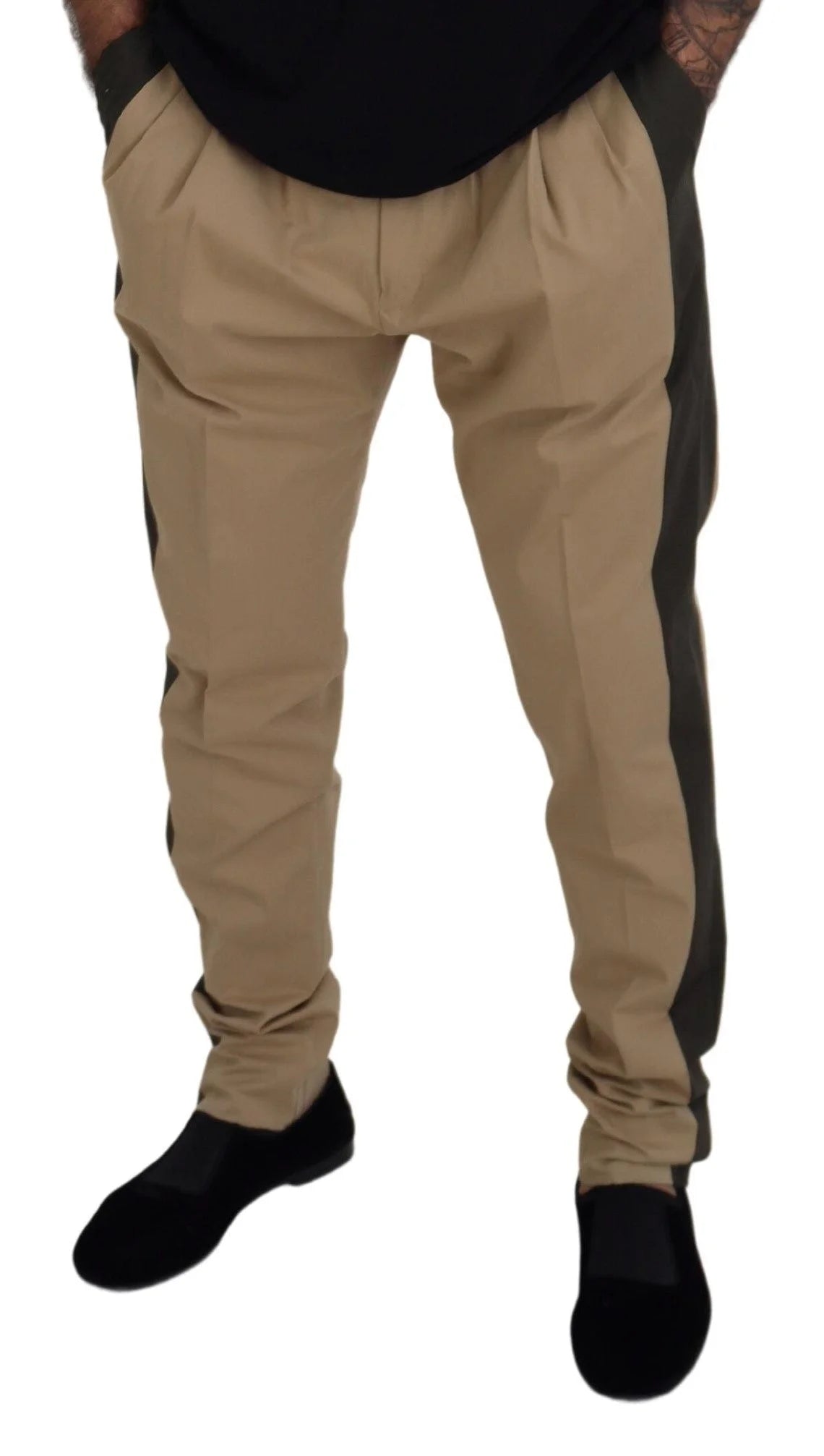 Dolce & Gabbana Brown Black Cotton Chino Men Pants - IT50 | L - Chinos