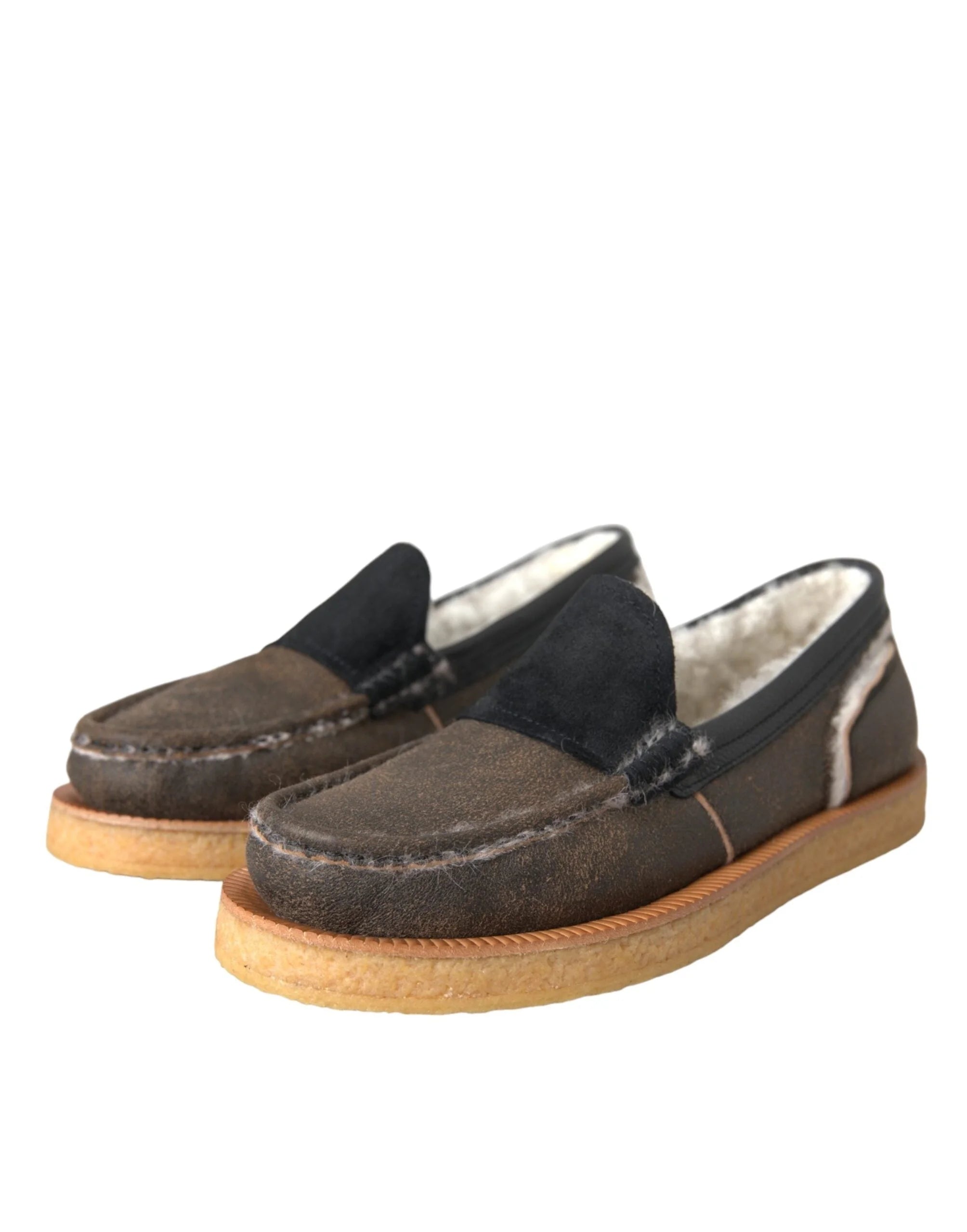 Mocasini barbatesti din piele si blana maro-negru Dolce & Gabbana - EU40.5/US7.5