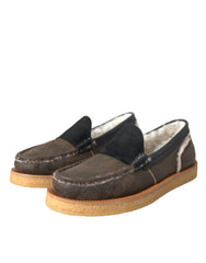 Mocasini barbatesti din piele si blana maro-negru Dolce & Gabbana - EU40.5/US7.5