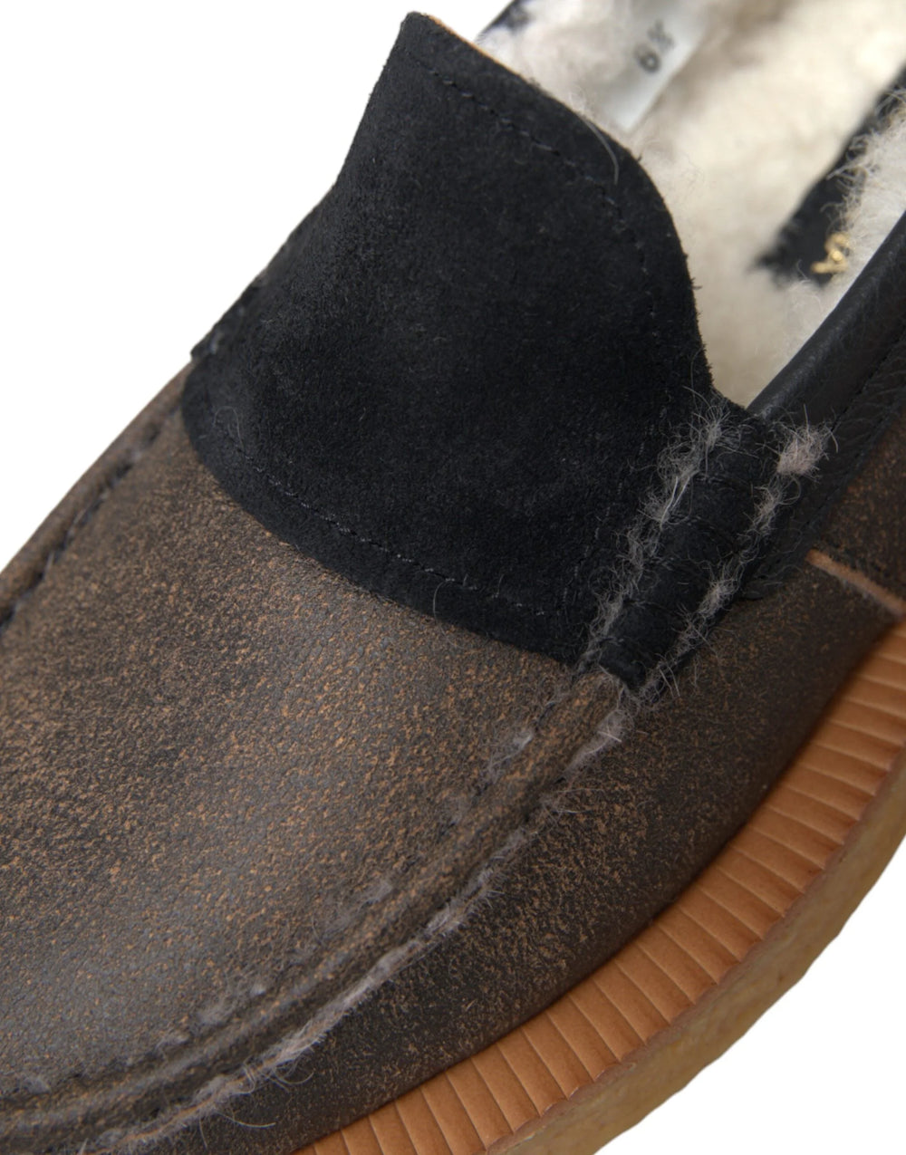 Mocasini barbatesti Dolce & Gabbana din piele cu blana, maro-negru - EU40.5/US7.5