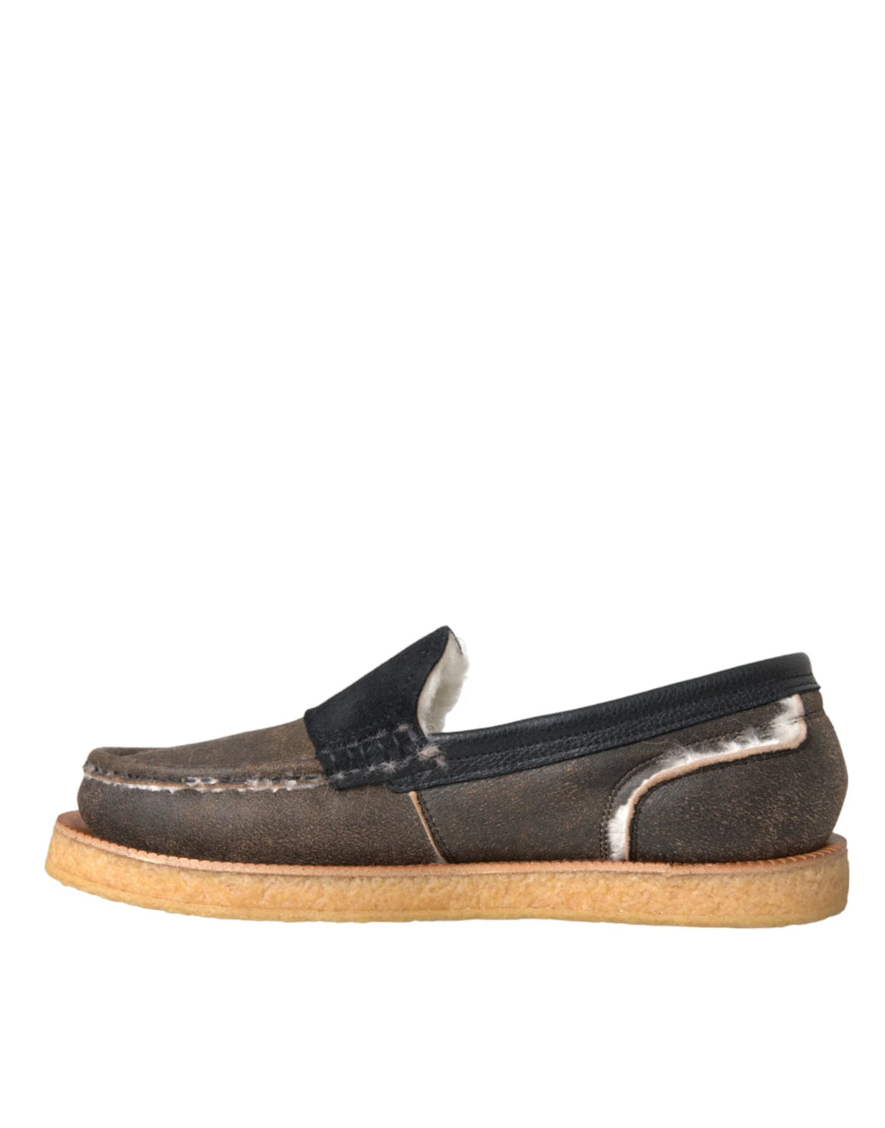 Mocasini barbatesti Dolce & Gabbana din piele cu blana, maro-negru - EU40.5/US7.5