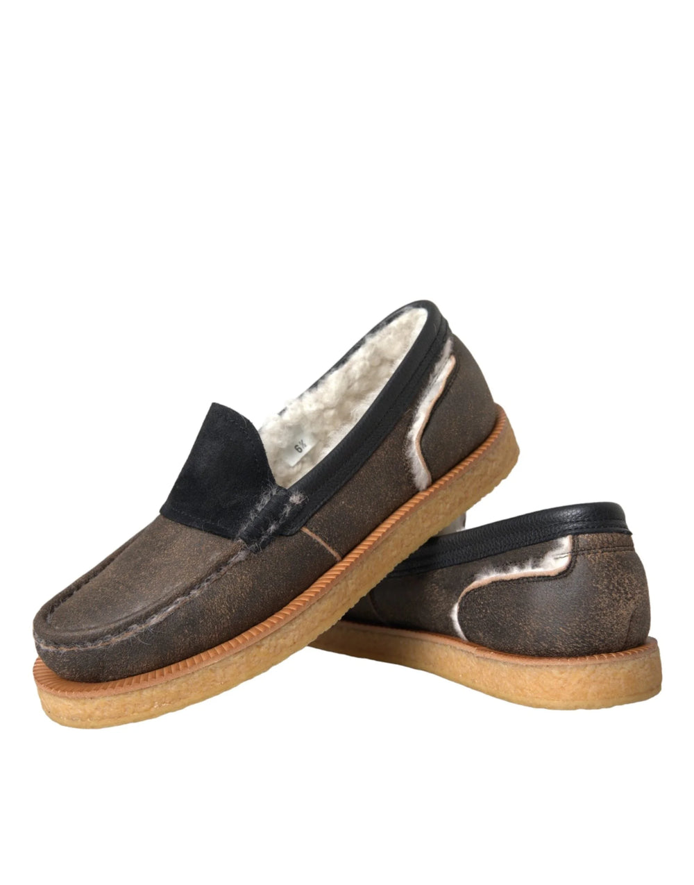 Mocasini barbatesti Dolce & Gabbana din piele cu blana, maro-negru - EU40.5/US7.5
