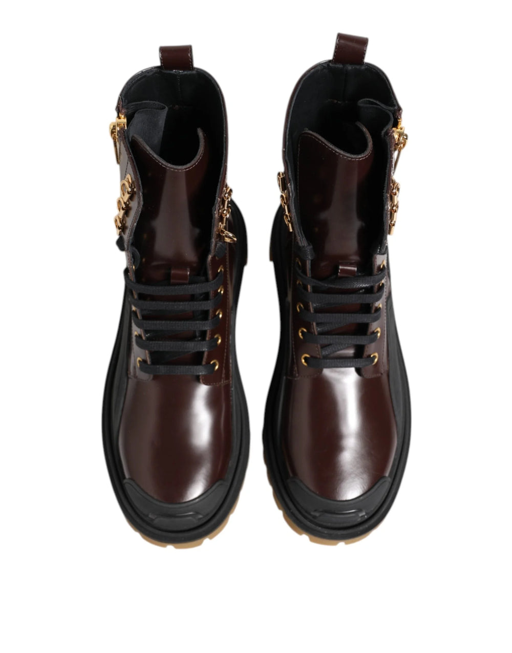Dolce & Gabbana Brown Black Leather Boots Zipper Lace Up Shoes - EU40/US7 - Boots
