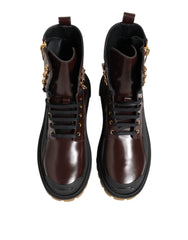 Dolce & Gabbana Brown Black Leather Boots Zipper Lace Up Shoes - EU40/US7 - Boots