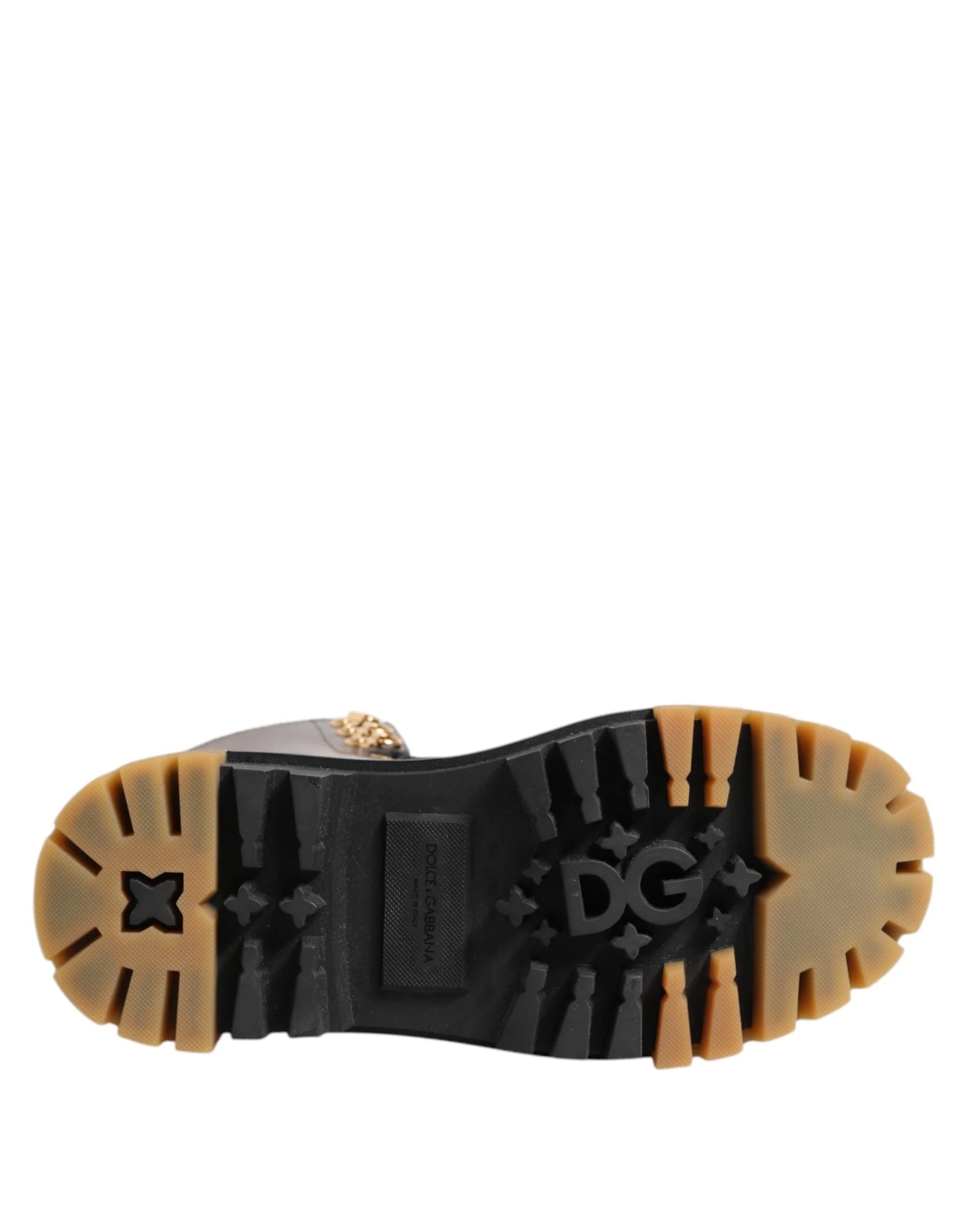 Dolce & Gabbana Brown Black Leather Boots Zipper Lace Up Shoes - EU40/US7 - Boots