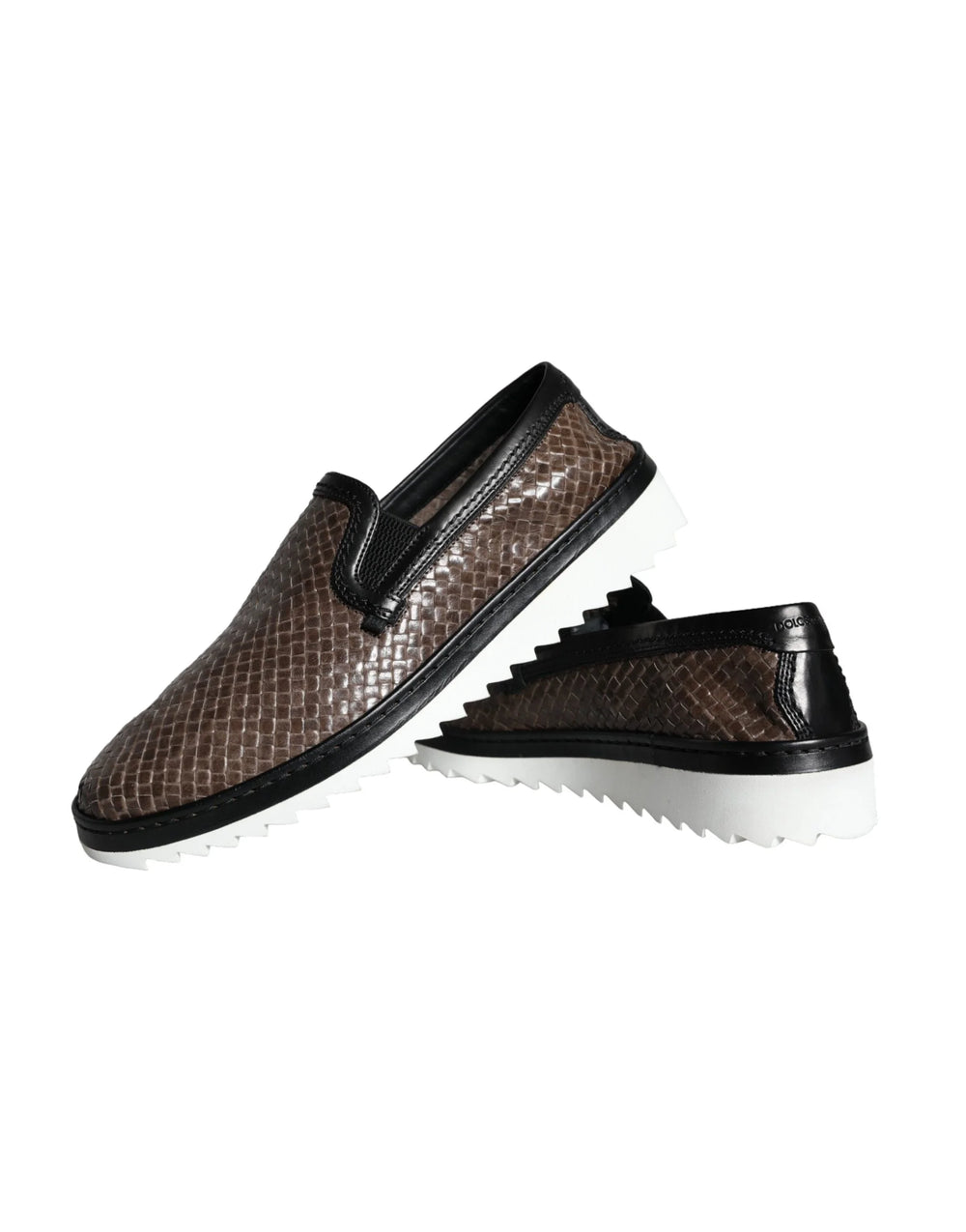 Dolce & Gabbana Brown Black Leather Weaved Men Loafers Shoes - Flats