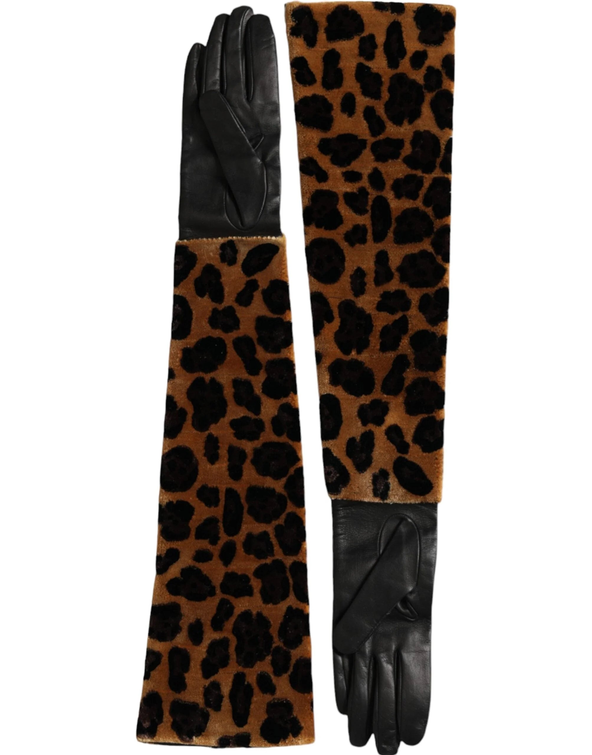 Dolce & Gabbana ruskeat mustat leopardikuvioiset nahkakäsineet - 6.5|XS
