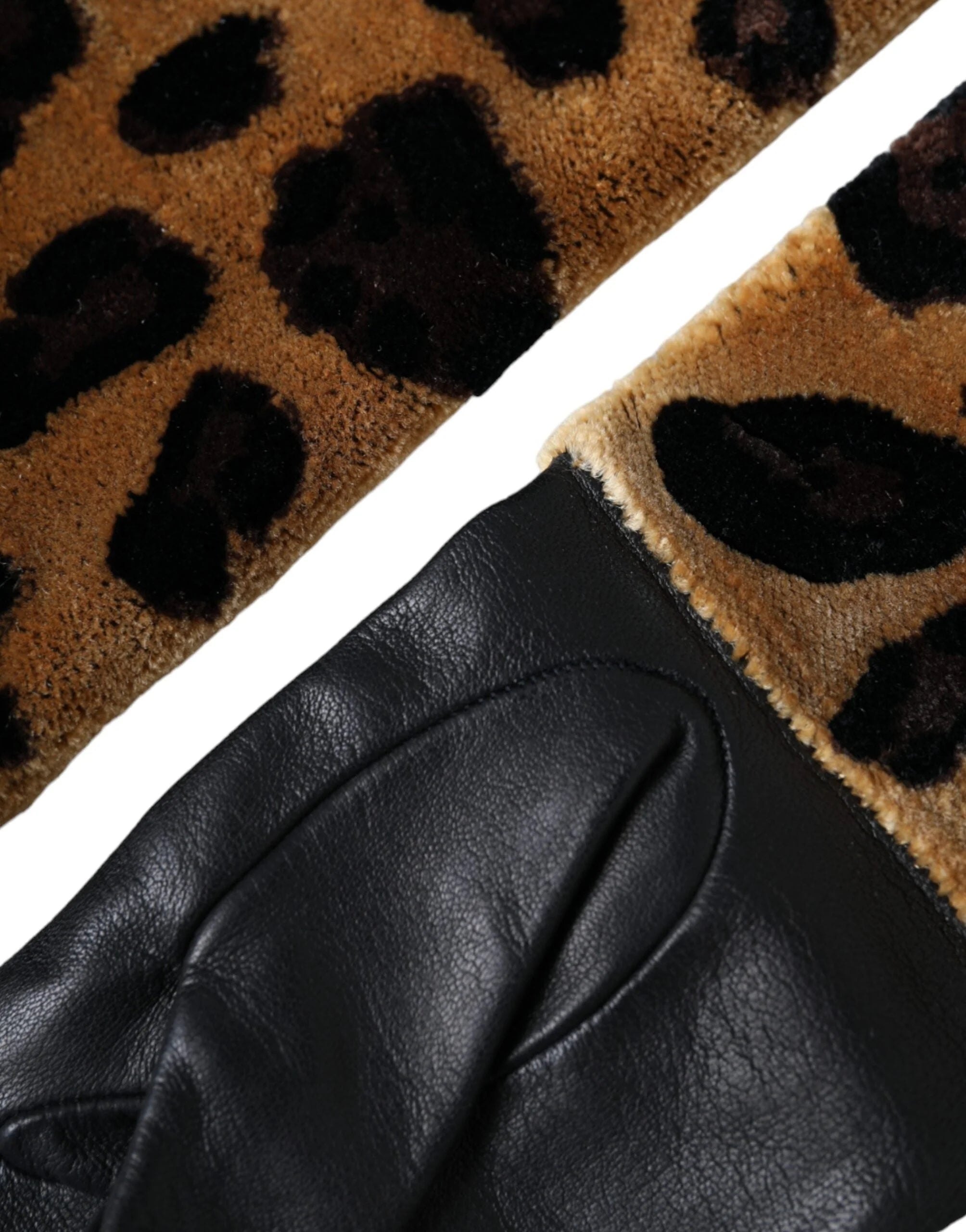 Dolce & Gabbana Ruskeat Mustat Leopardikuvioiset Nahkaiset Kyynärpäähän Ulottuvat Hanskat - 6.5|XS