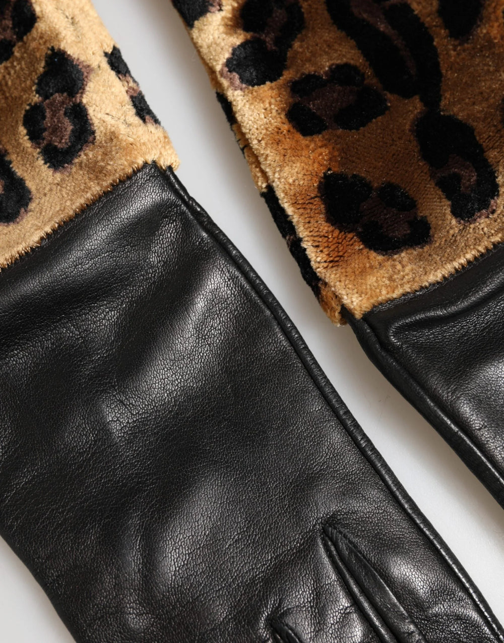 Dolce & Gabbana Brown Black Leopard Leather Elbow Length Mitten Gloves - 6.5|XS - Gloves & Mittens
