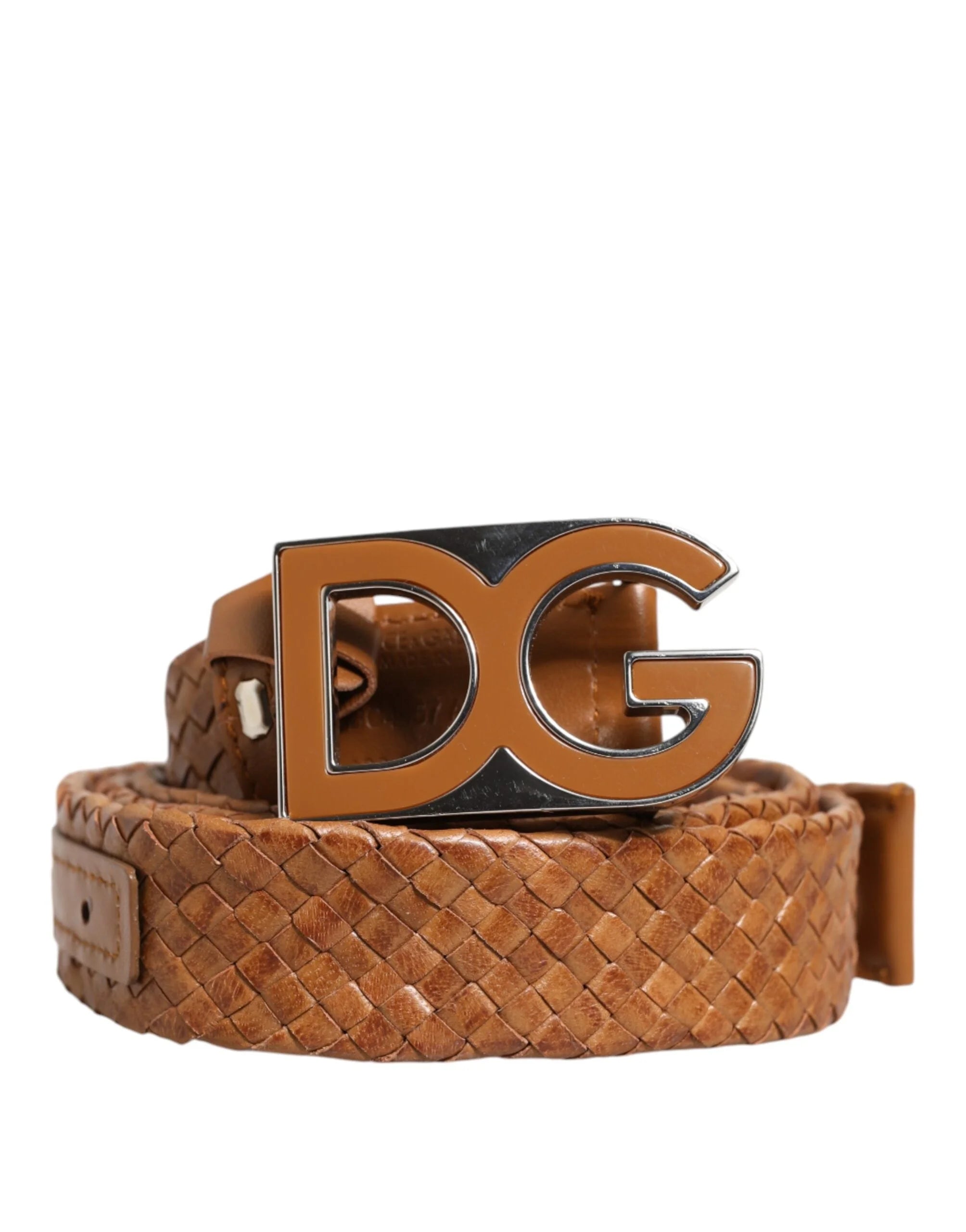Dolce & Gabbana Brown Braided Metal DG Logo Buckle Belt - Belts